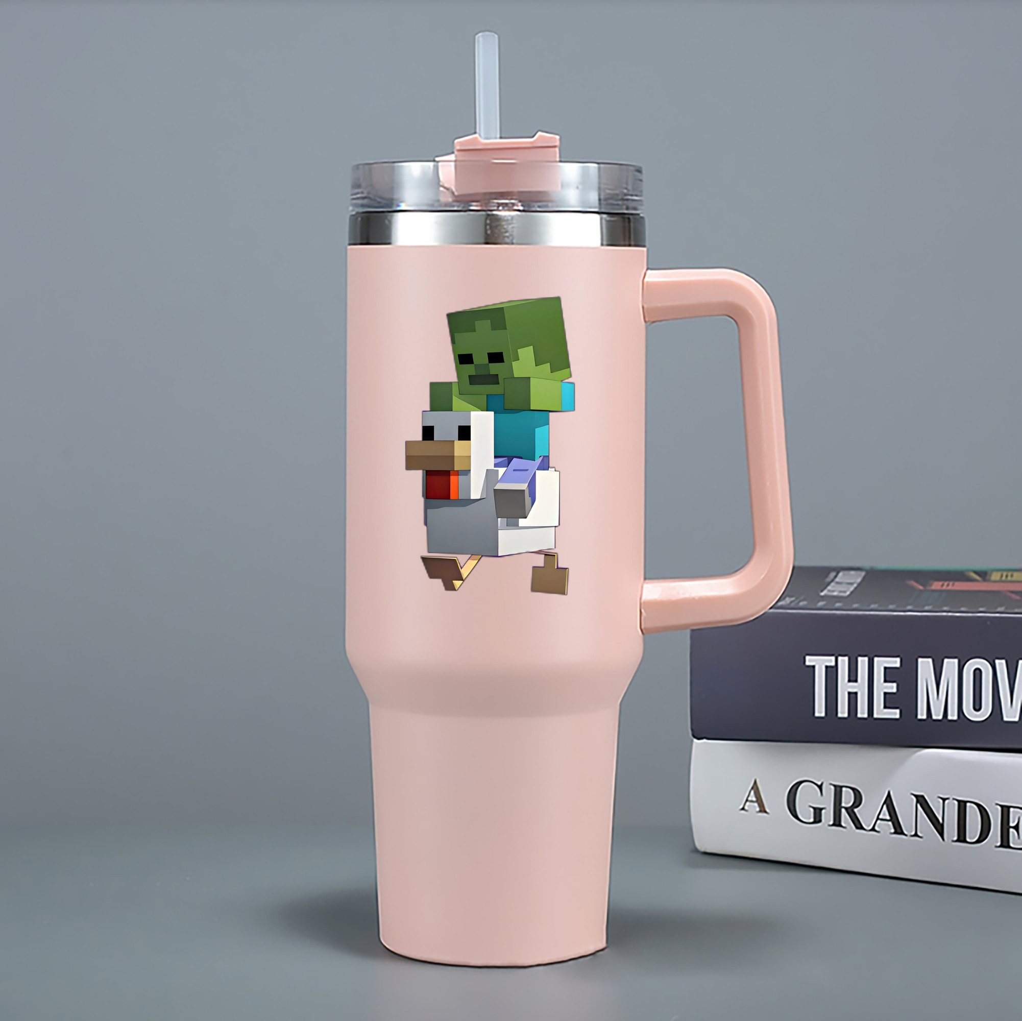 （画像用） マインクラフト ブロックの世界 Minecraft MC Block world 1200mL車用タンブラー - クリスタルステッカー（プラスチックストロー付き）